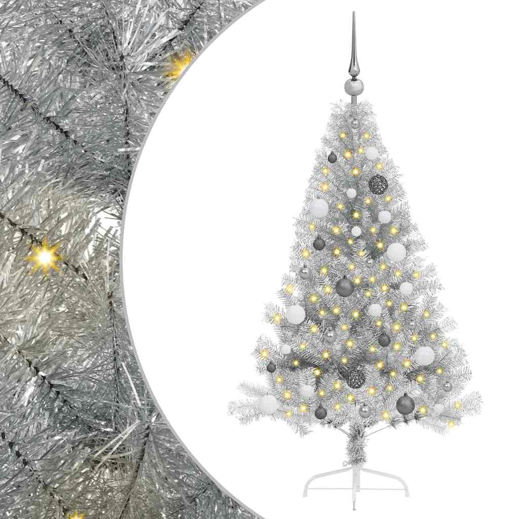 Artificial Pre-lit Christmas Tree Silver 150 cm PET