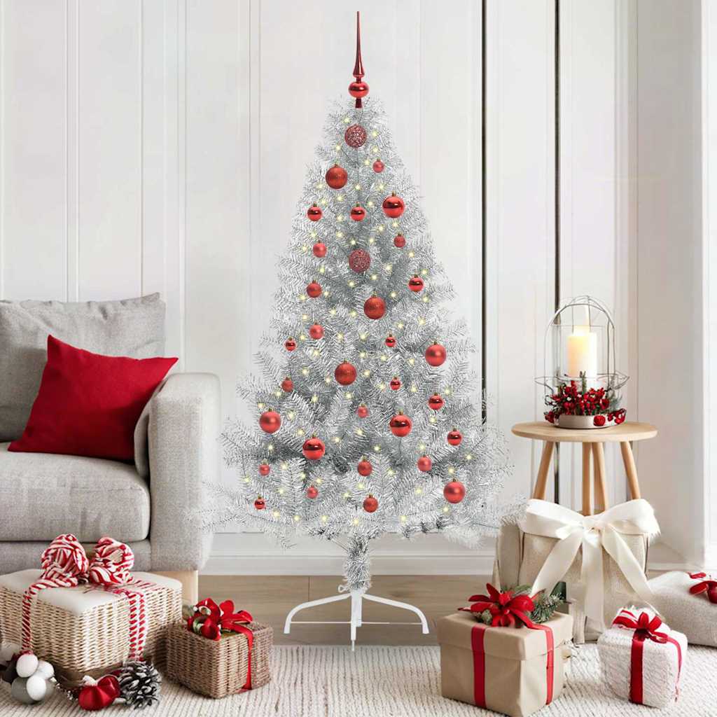 Artificial Pre-lit Christmas Tree Silver 150 cm PET
