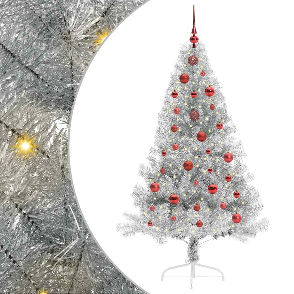 Artificial Pre-lit Christmas Tree Silver 150 cm PET