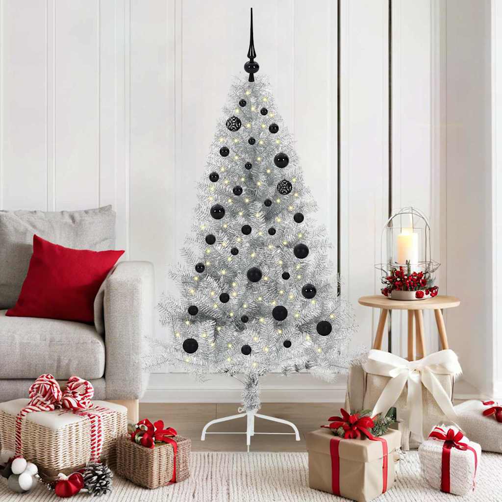 Artificial Pre-lit Christmas Tree Silver 150 cm PET
