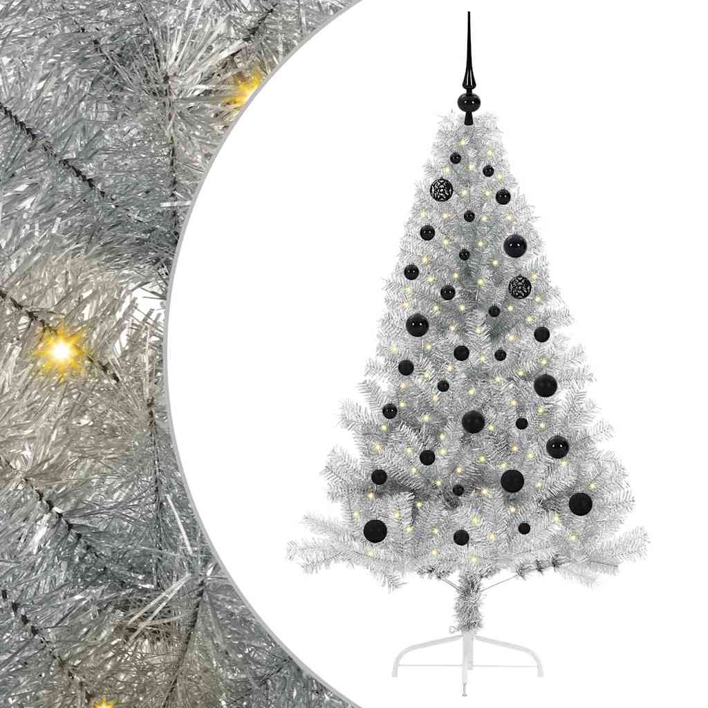 Artificial Pre-lit Christmas Tree Silver 150 cm PET