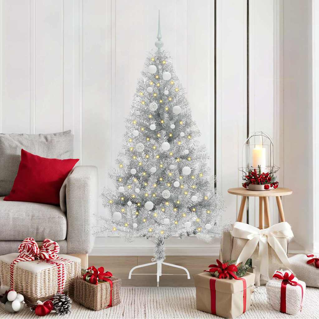 Artificial Pre-lit Christmas Tree Silver 150 cm PET