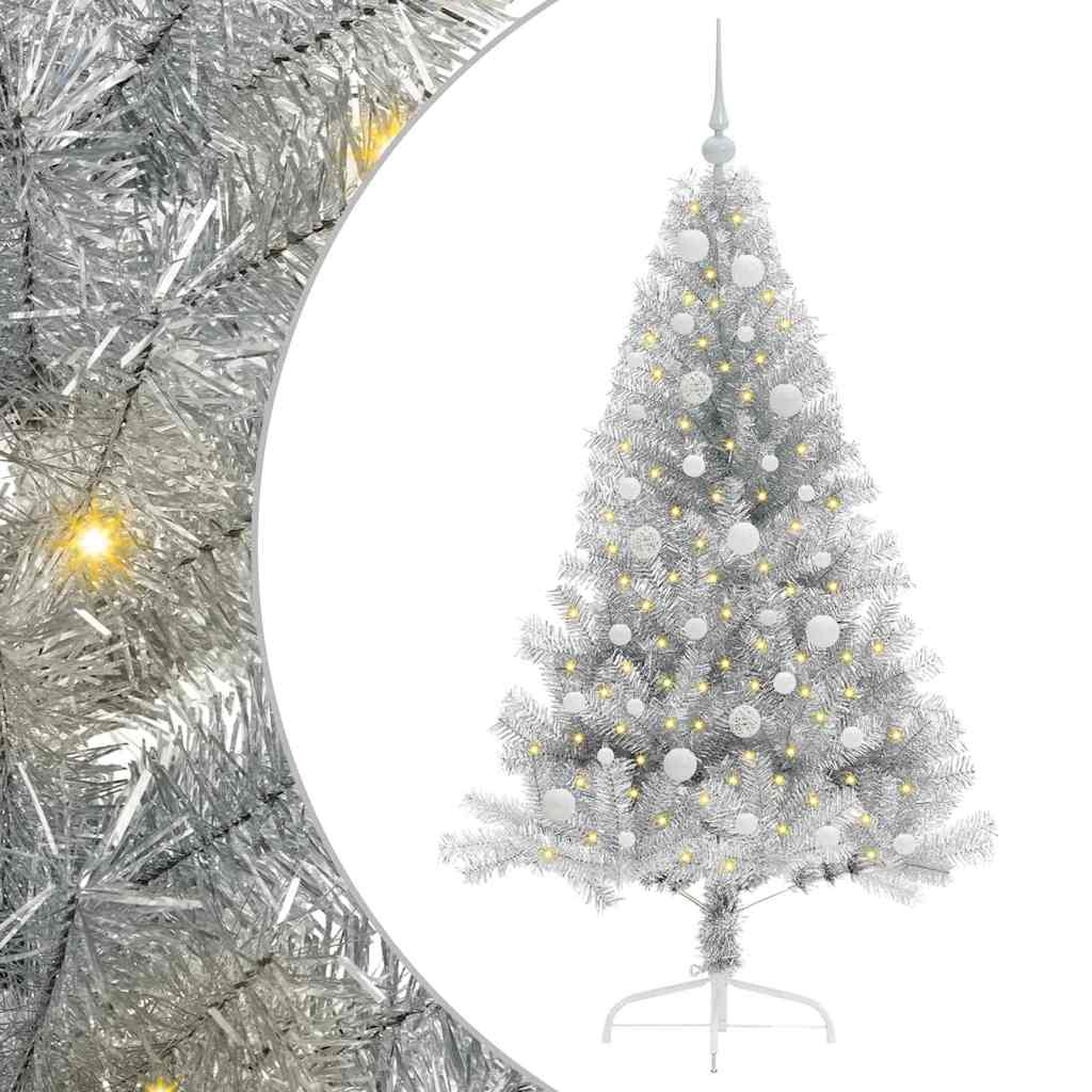 Artificial Pre-lit Christmas Tree Silver 150 cm PET