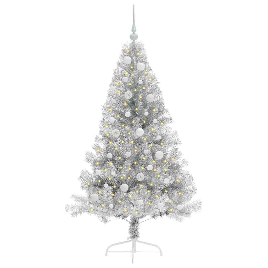Artificial Pre-lit Christmas Tree Silver 150 cm PET