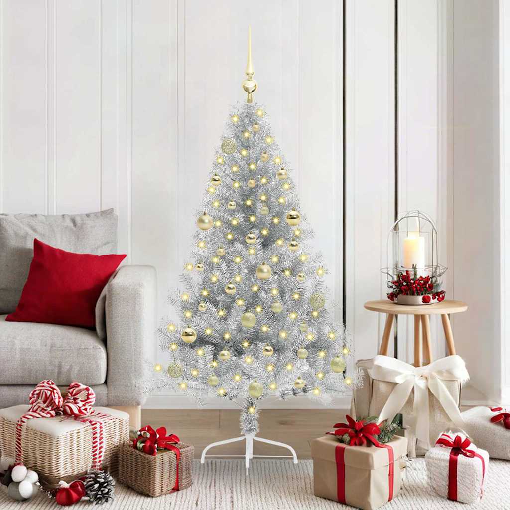 Artificial Pre-lit Christmas Tree Silver 150 cm PET