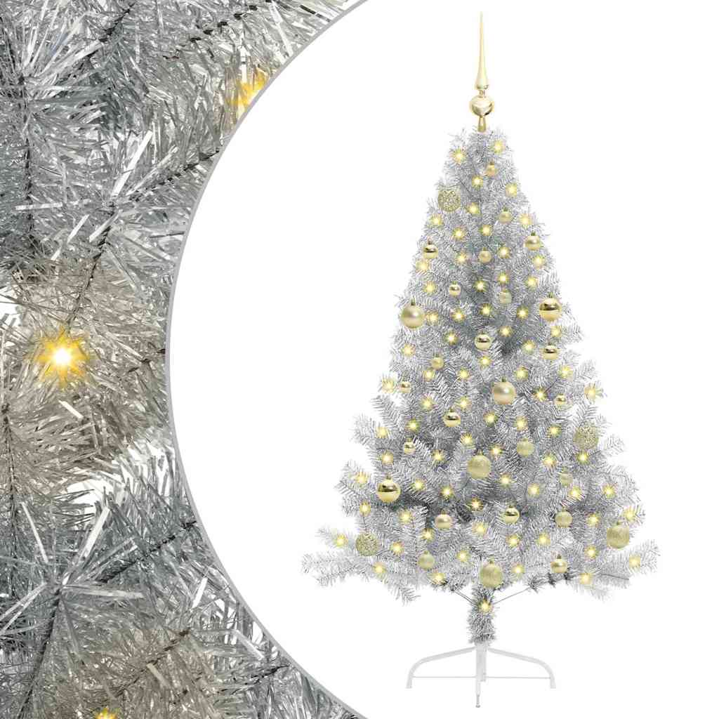 Artificial Pre-lit Christmas Tree Silver 150 cm PET