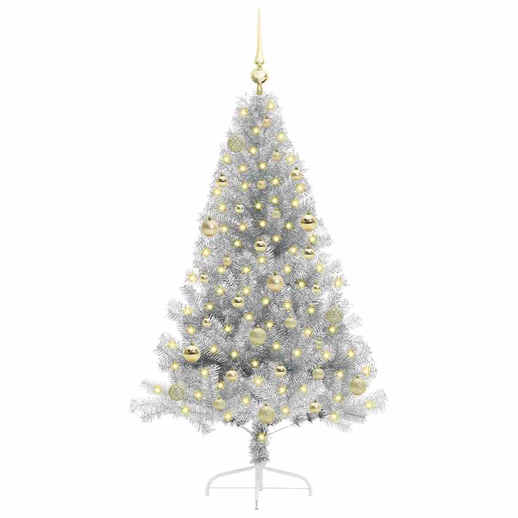 Artificial Pre-lit Christmas Tree Silver 150 cm PET