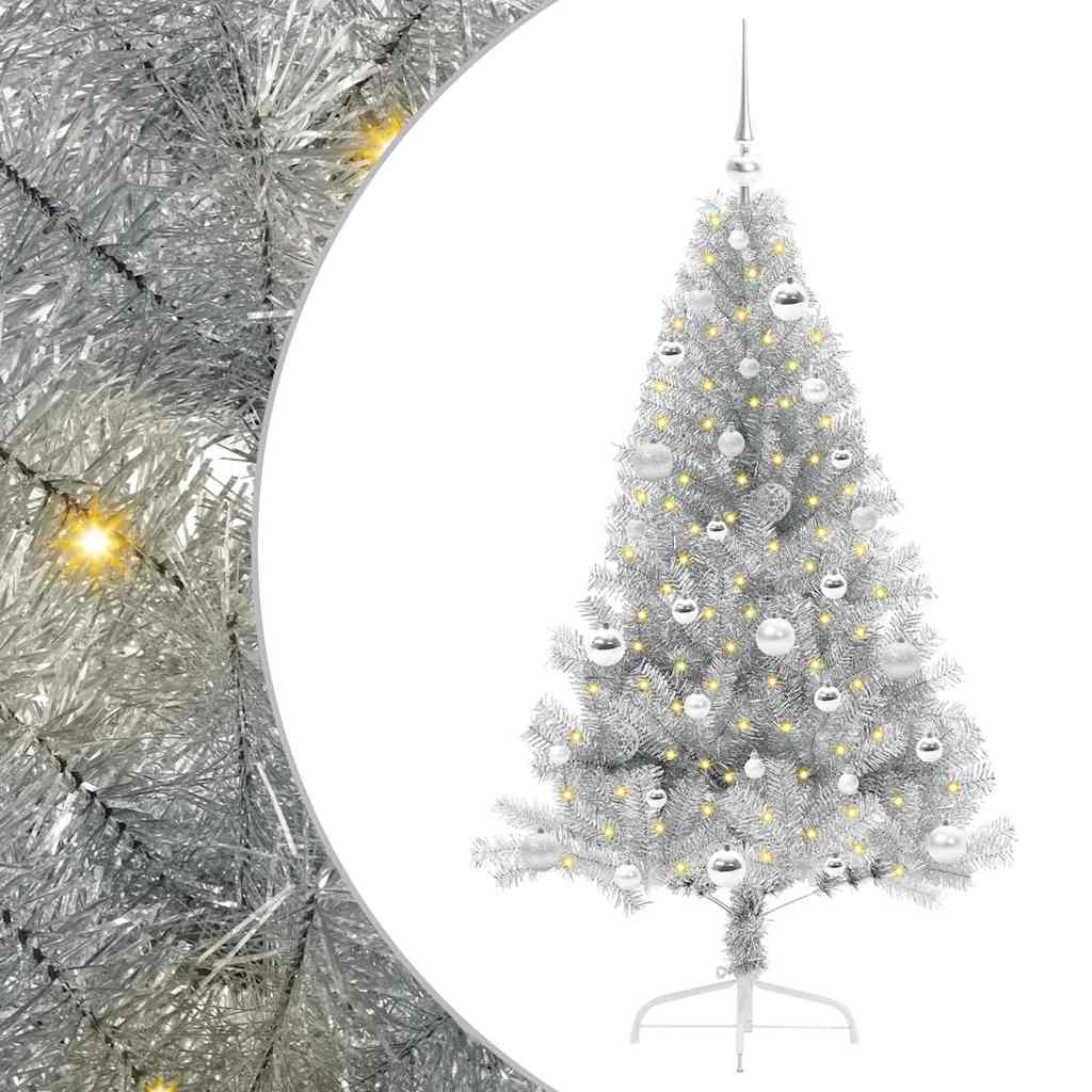 Artificial Pre-lit Christmas Tree Silver 150 cm PET