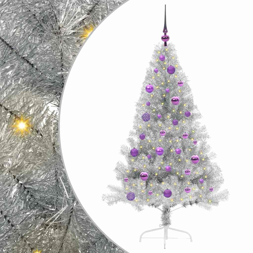 Artificial Pre-lit Christmas Tree Silver 150 cm PET