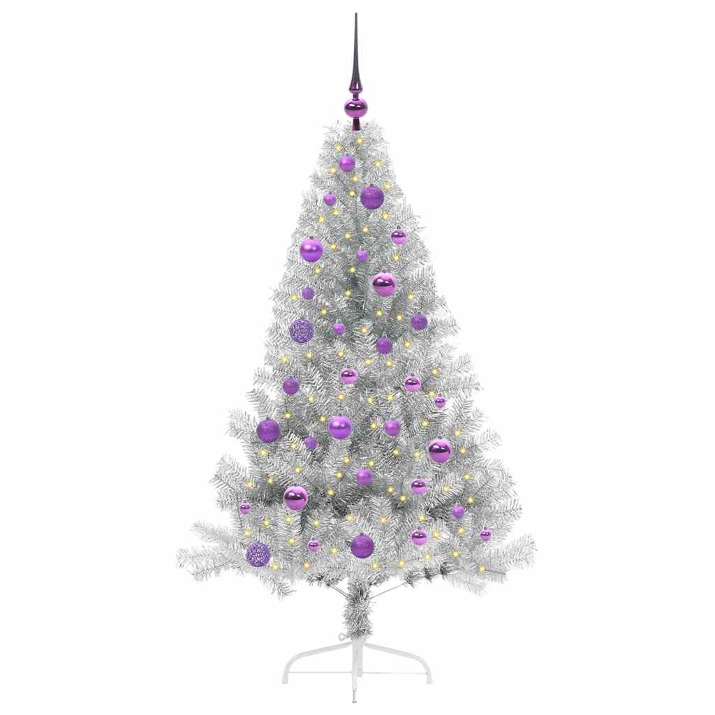 Artificial Pre-lit Christmas Tree Silver 150 cm PET