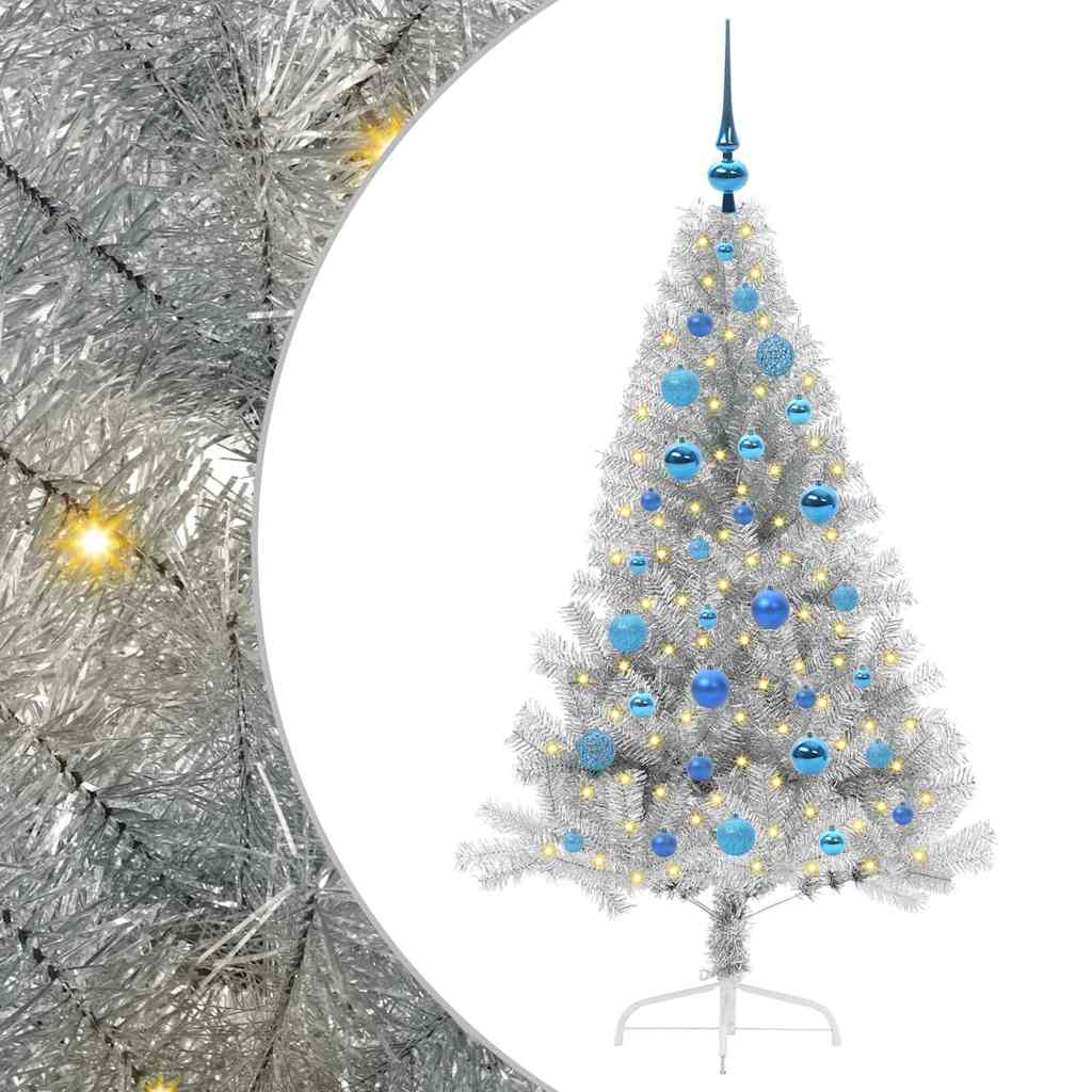 Artificial Pre-lit Christmas Tree Silver 150 cm PET