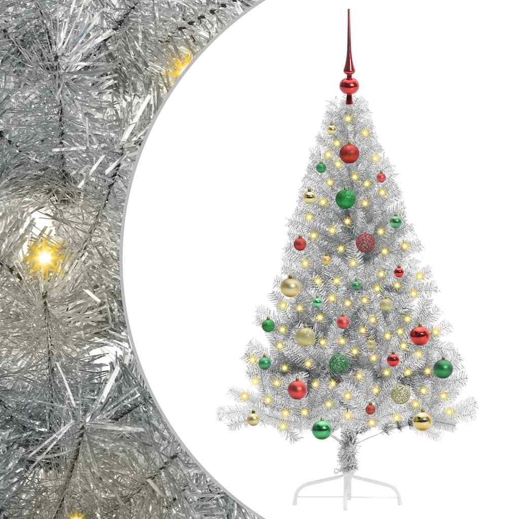 Artificial Pre-lit Christmas Tree Silver 150 cm PET