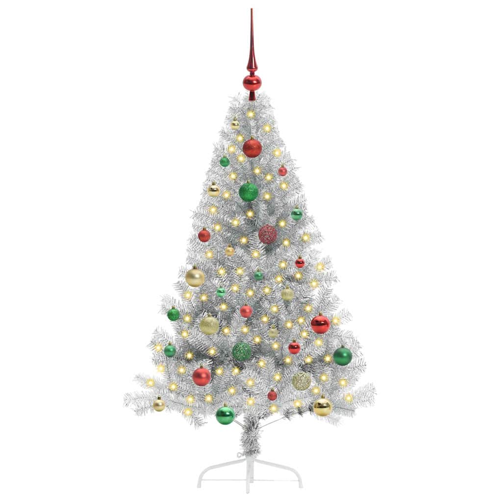 Artificial Pre-lit Christmas Tree Silver 150 cm PET