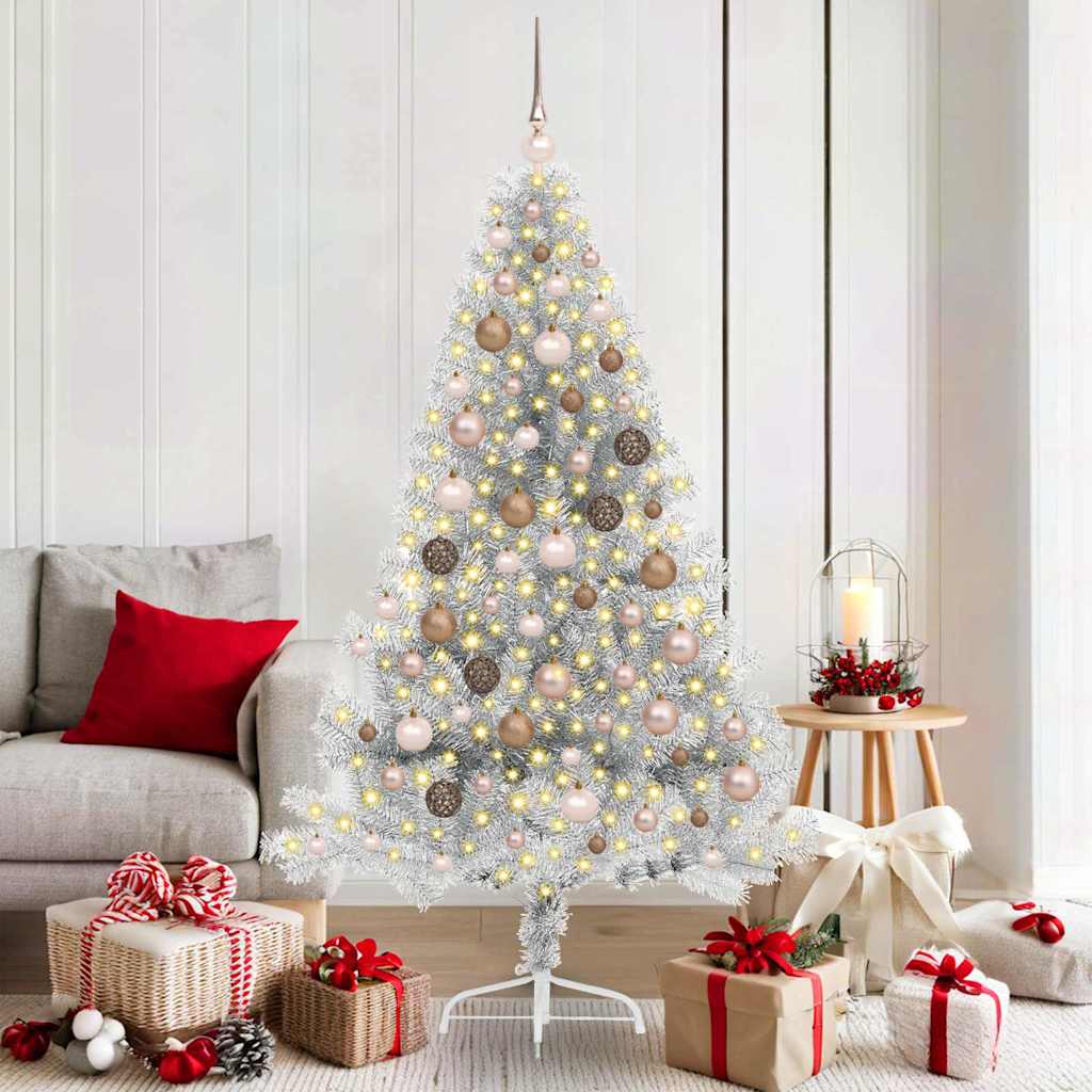 Artificial Pre-lit Christmas Tree Silver 180 cm PET