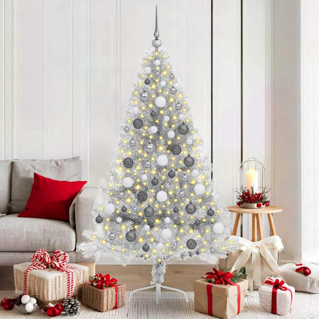 Artificial Pre-lit Christmas Tree Silver 180 cm PET