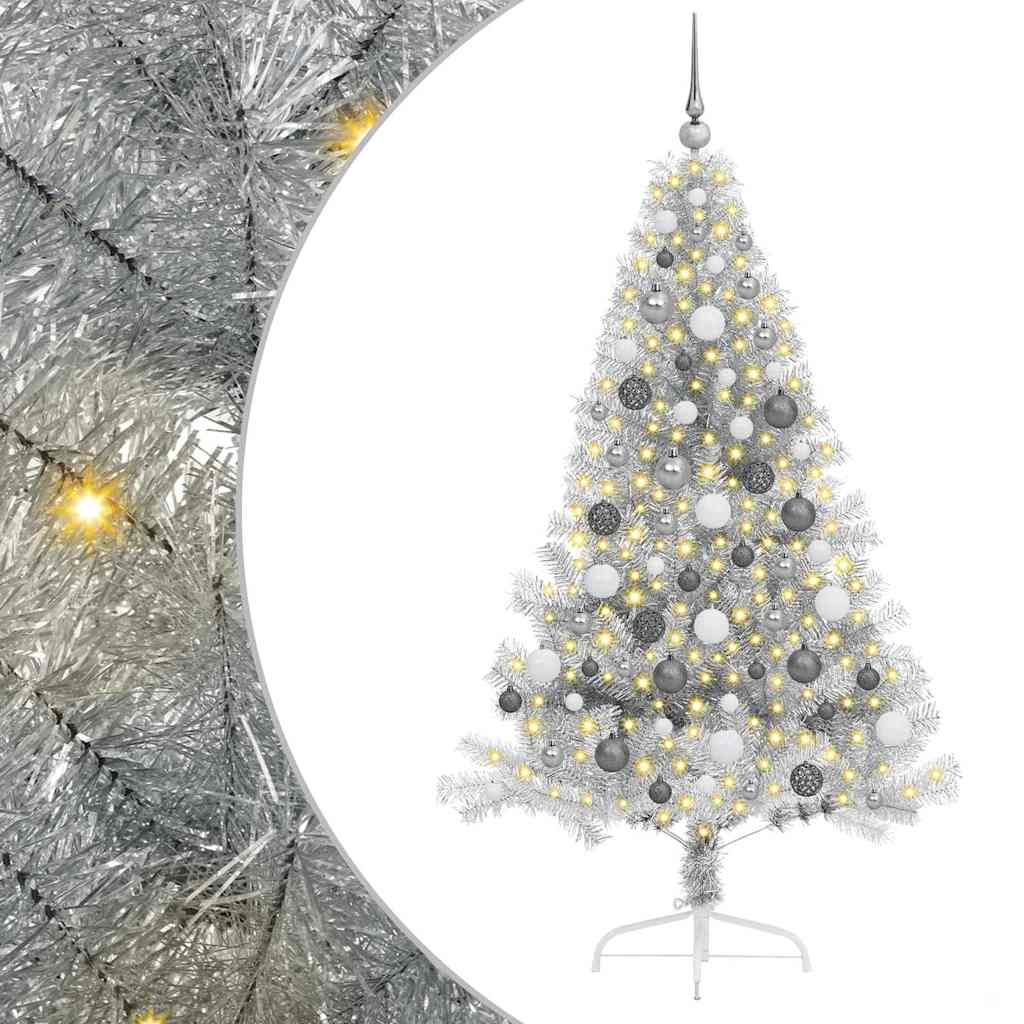 Artificial Pre-lit Christmas Tree Silver 180 cm PET