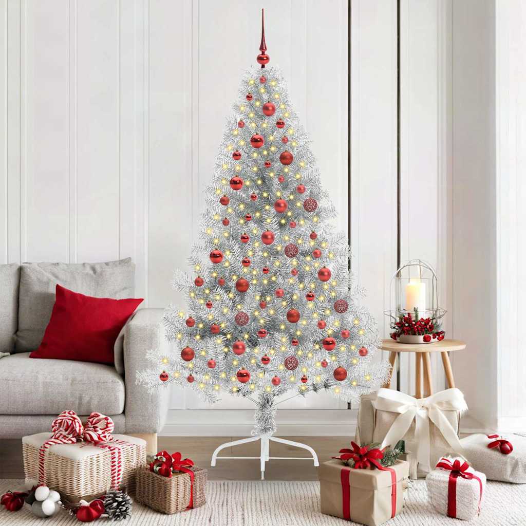 Artificial Pre-lit Christmas Tree Silver 180 cm PET