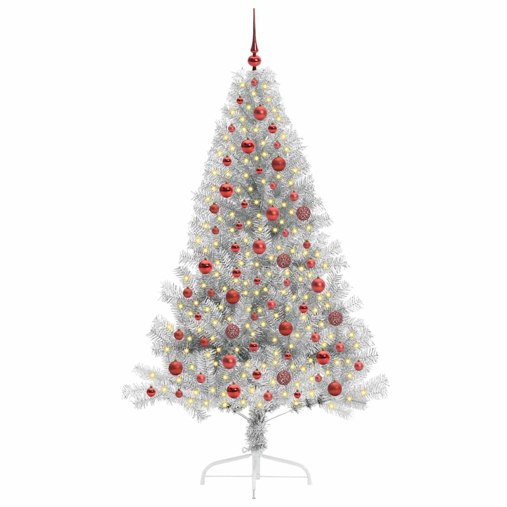 Artificial Pre-lit Christmas Tree Silver 180 cm PET