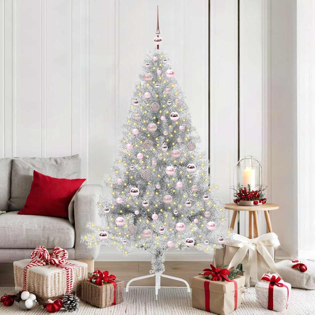 Artificial Pre-lit Christmas Tree Silver 180 cm PET