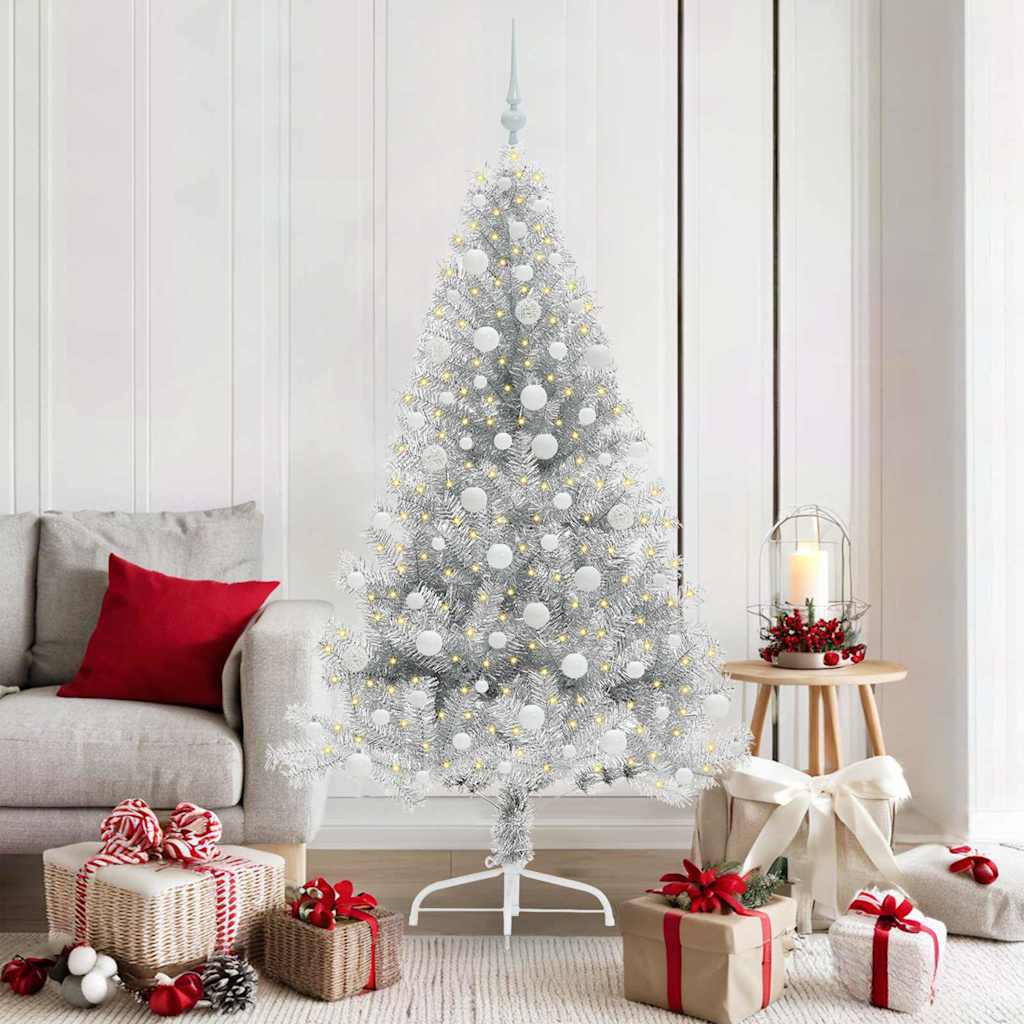 Artificial Pre-lit Christmas Tree Silver 180 cm PET