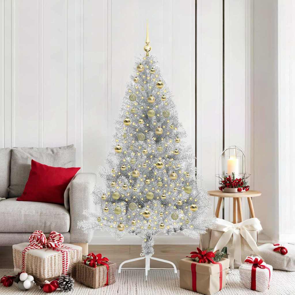 Artificial Pre-lit Christmas Tree Silver 180 cm PET