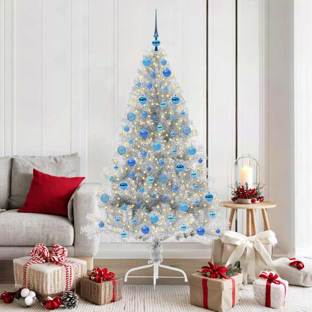 Artificial Pre-lit Christmas Tree Silver 180 cm PET