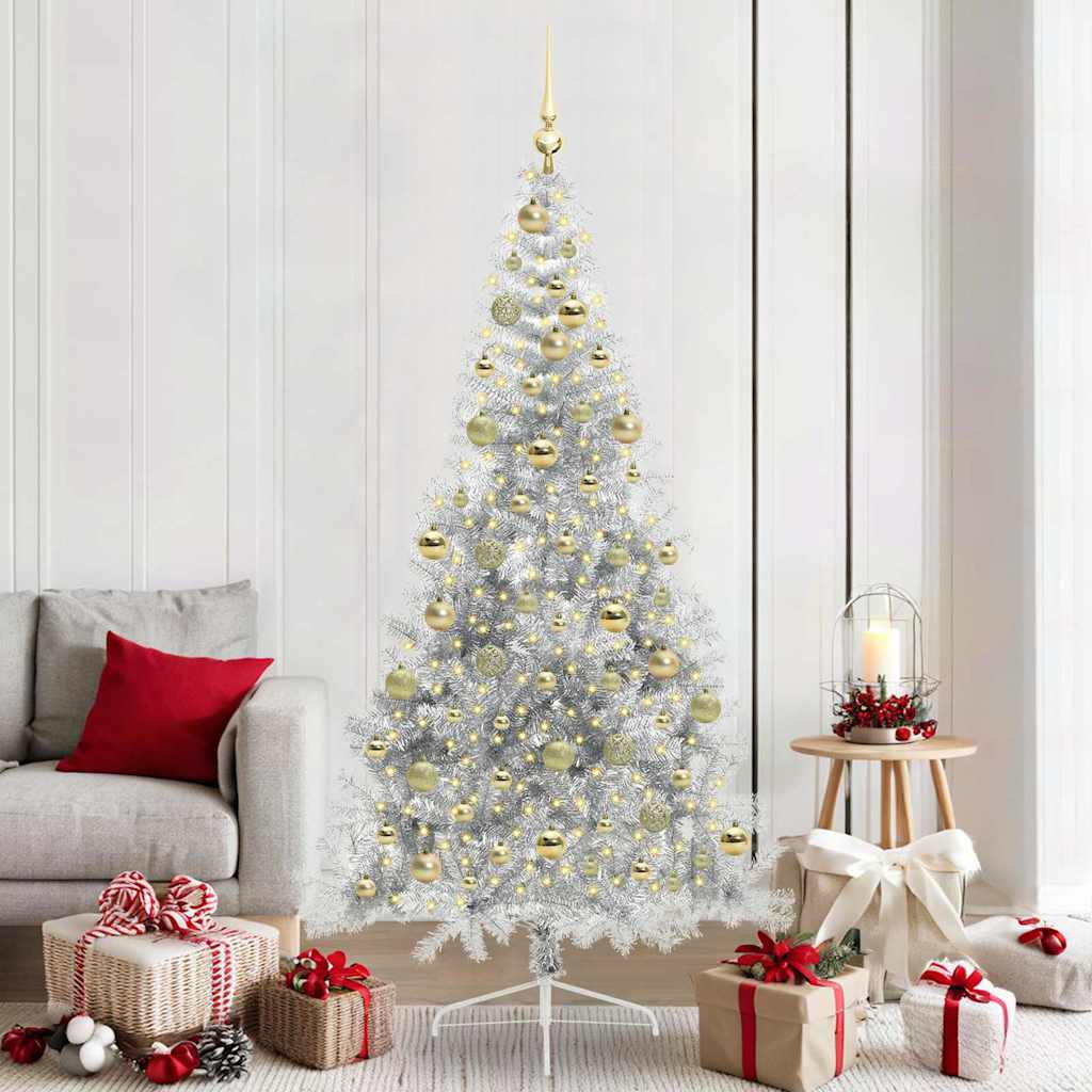 Artificial Pre-lit Christmas Tree Silver 210 cm PET