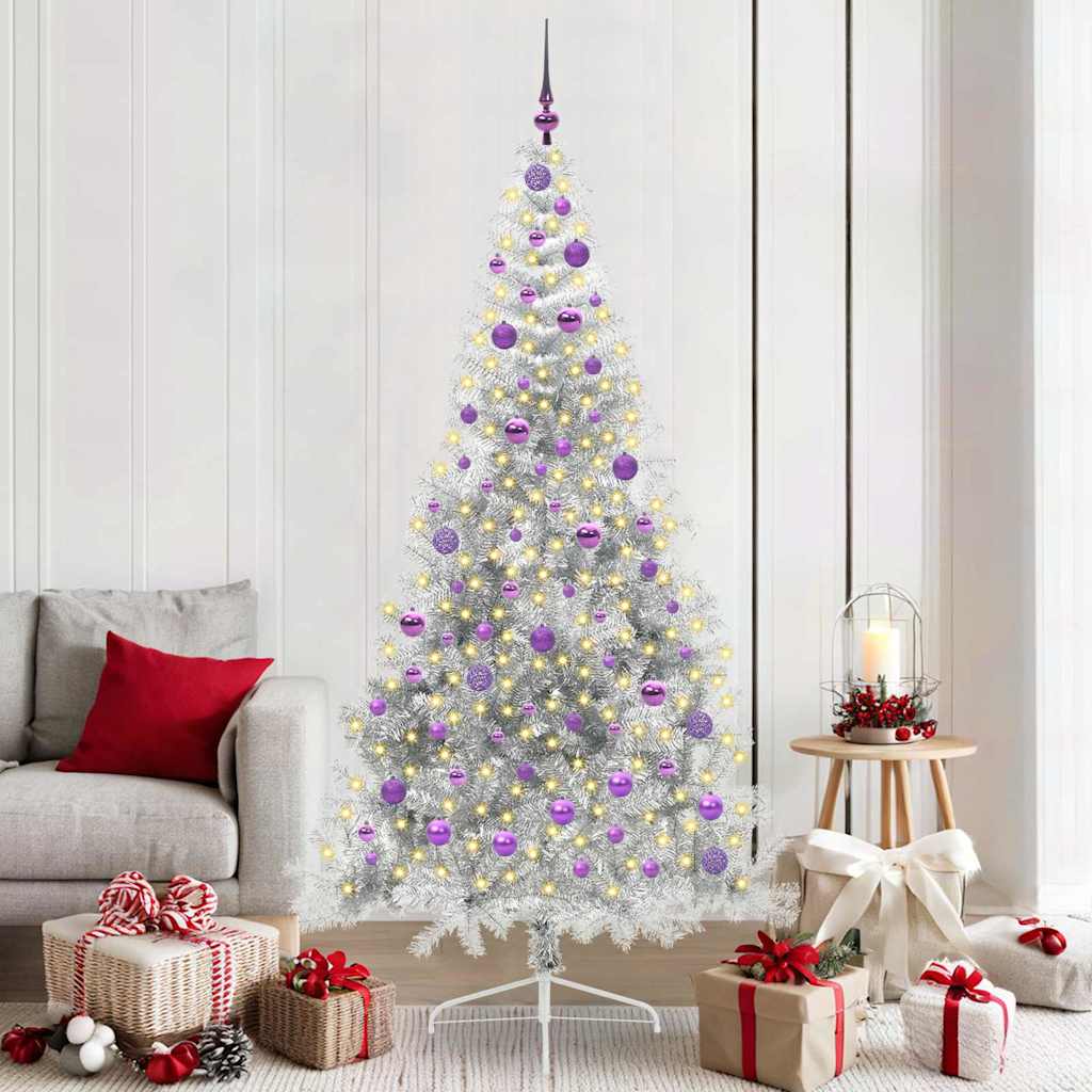 Artificial Pre-lit Christmas Tree Silver 210 cm PET
