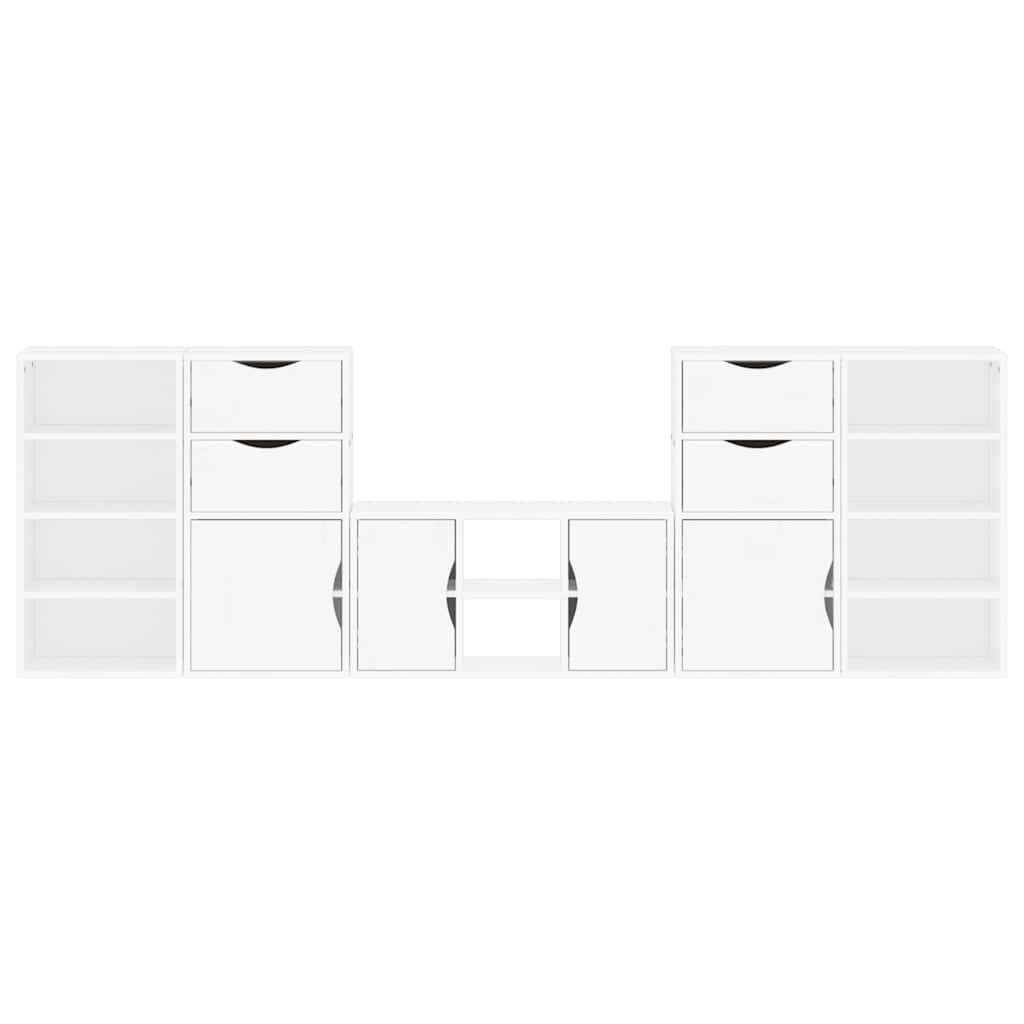 5 Piece TV Units with Storage ODDA White Solid Wood Pine