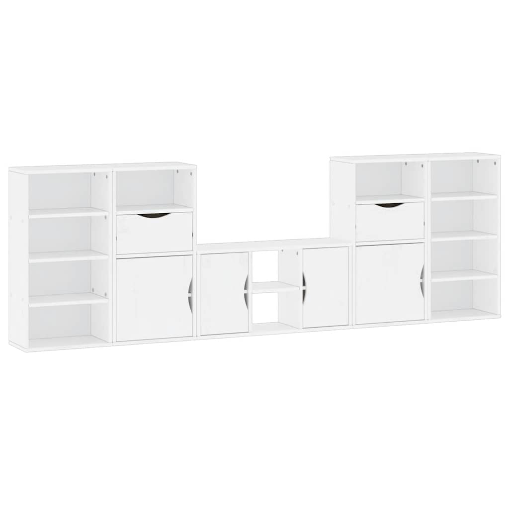 5 Piece TV Units with Storage ODDA White Solid Wood Pine