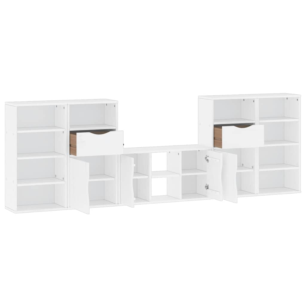 5 Piece TV Units with Storage ODDA White Solid Wood Pine