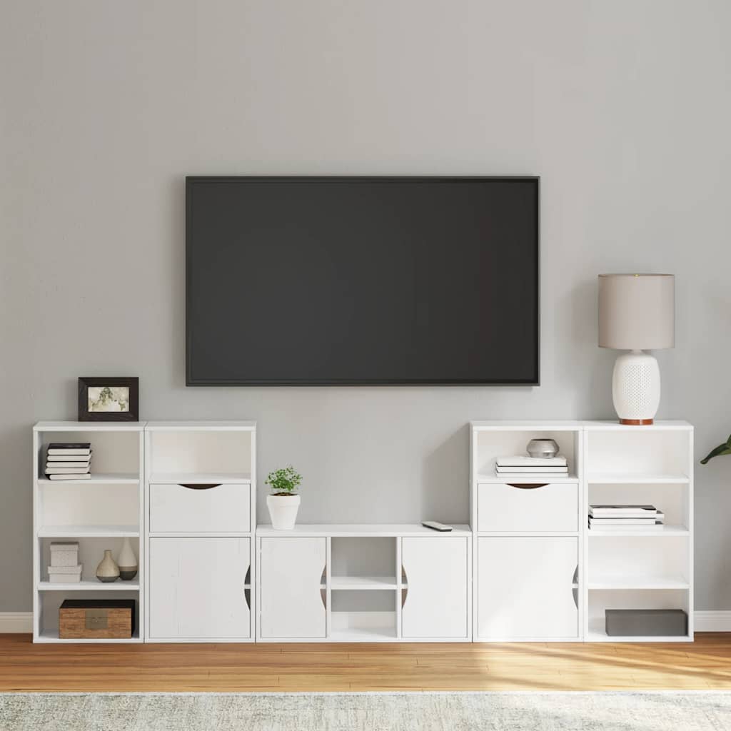 5 Piece TV Units with Storage ODDA White Solid Wood Pine