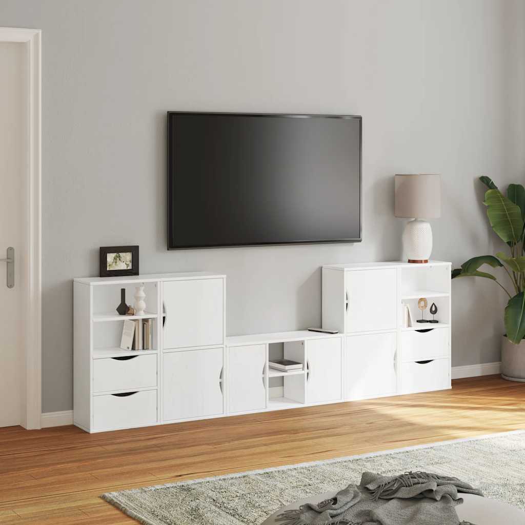 5 Piece TV Units with Storage ODDA White Solid Wood Pine