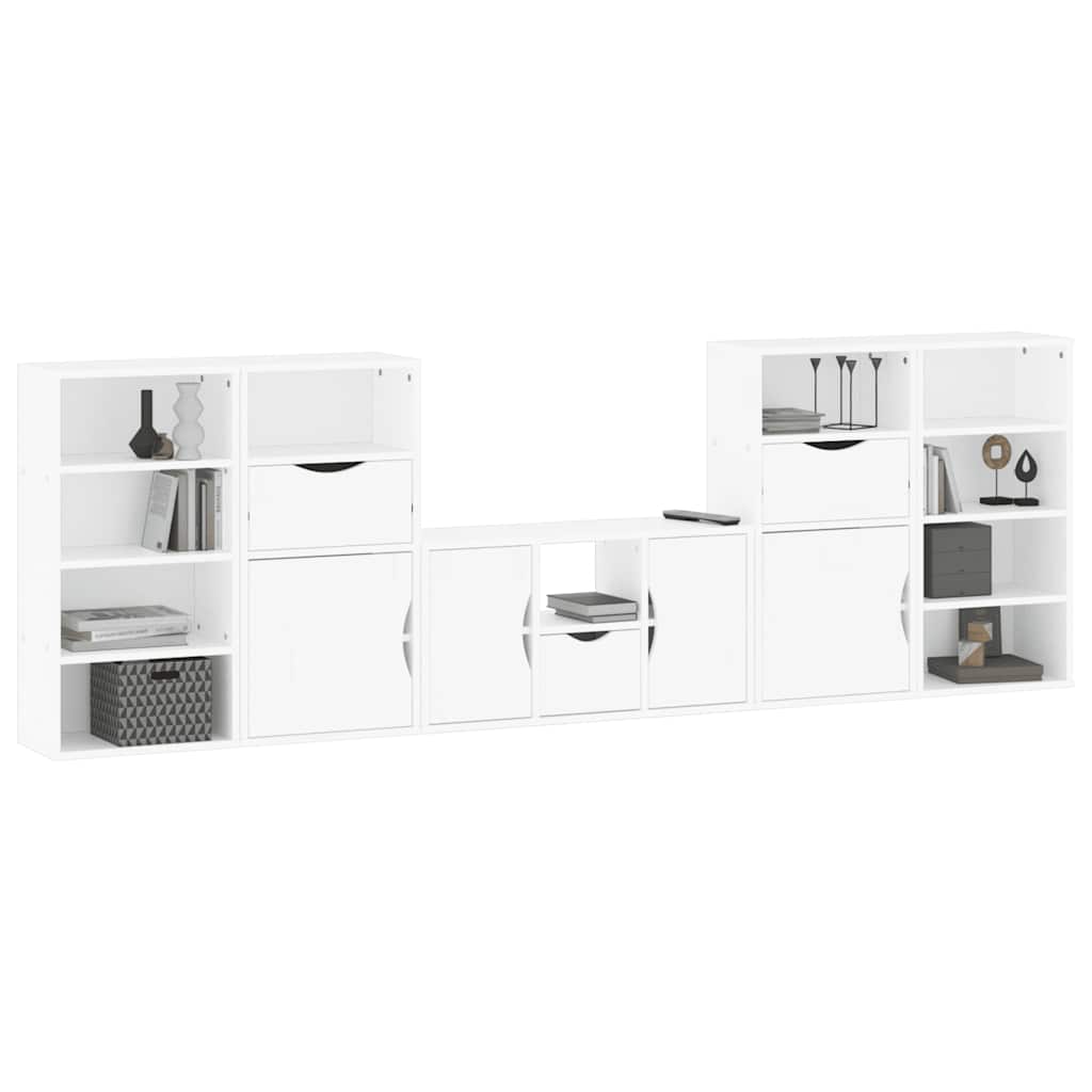 5 Piece TV Units with Storage ODDA White Solid Wood Pine