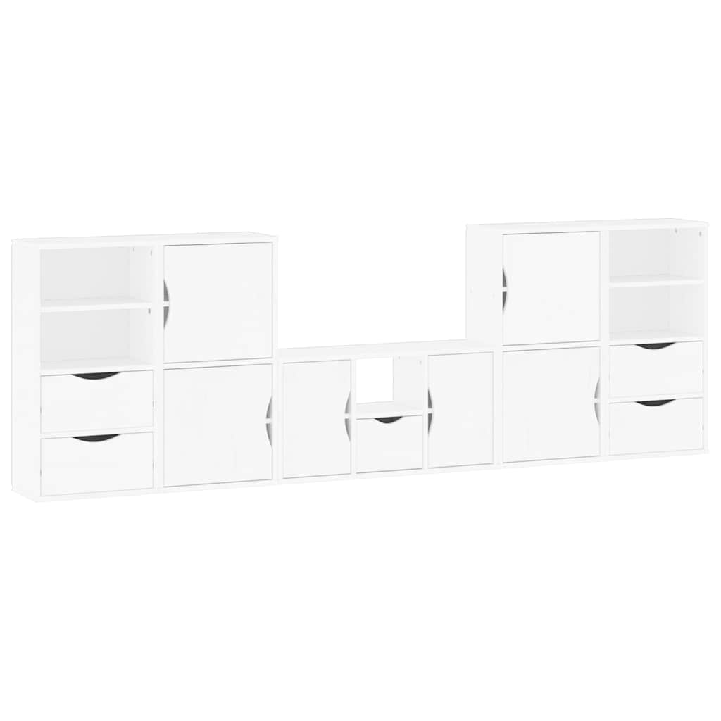 5 Piece TV Units with Storage ODDA White Solid Wood Pine