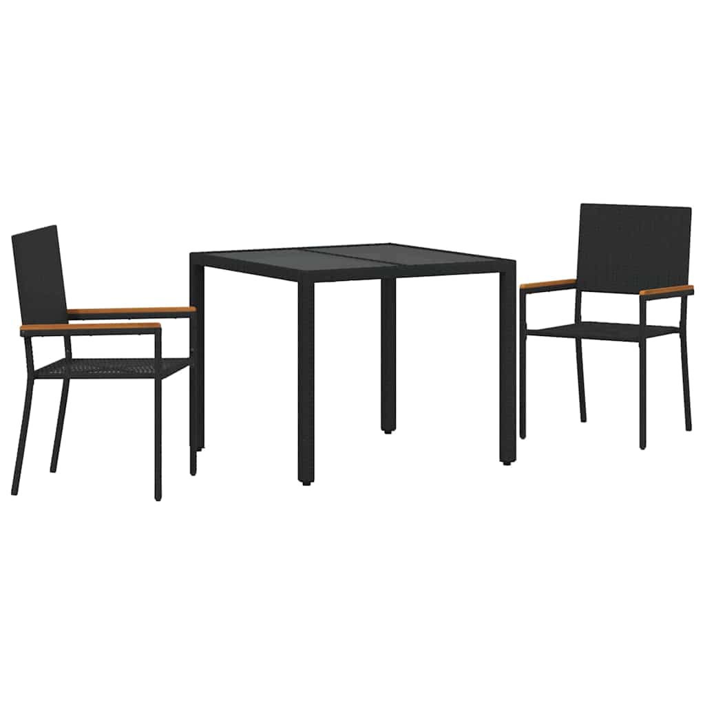 Garden Dining Set 3 pcs Black 90 x 90 x 75 cm Poly Rattan