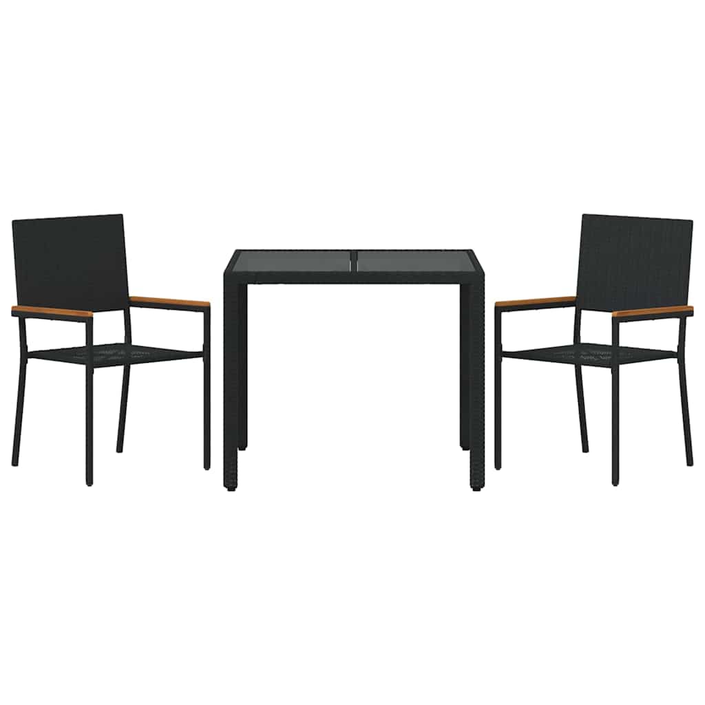 Garden Dining Set 3 pcs Black 90 x 90 x 75 cm Poly Rattan