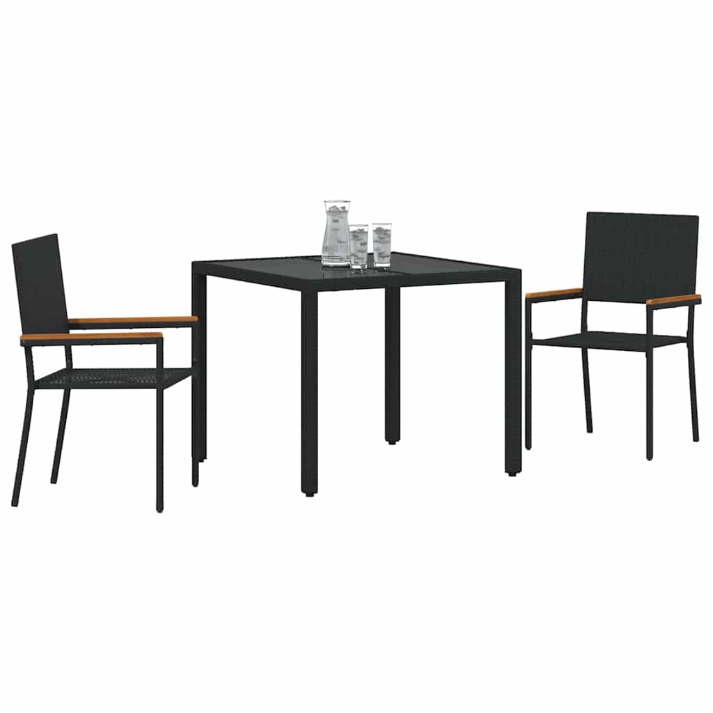 Garden Dining Set 3 pcs Black 90 x 90 x 75 cm Poly Rattan