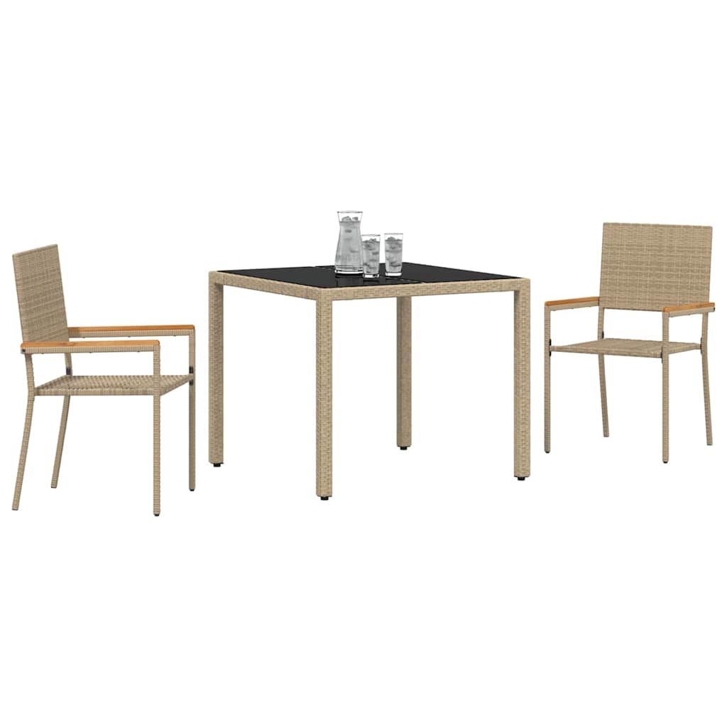 Garden Dining Set 3 pcs Beige 90 x 90 x 75 cm Poly Rattan