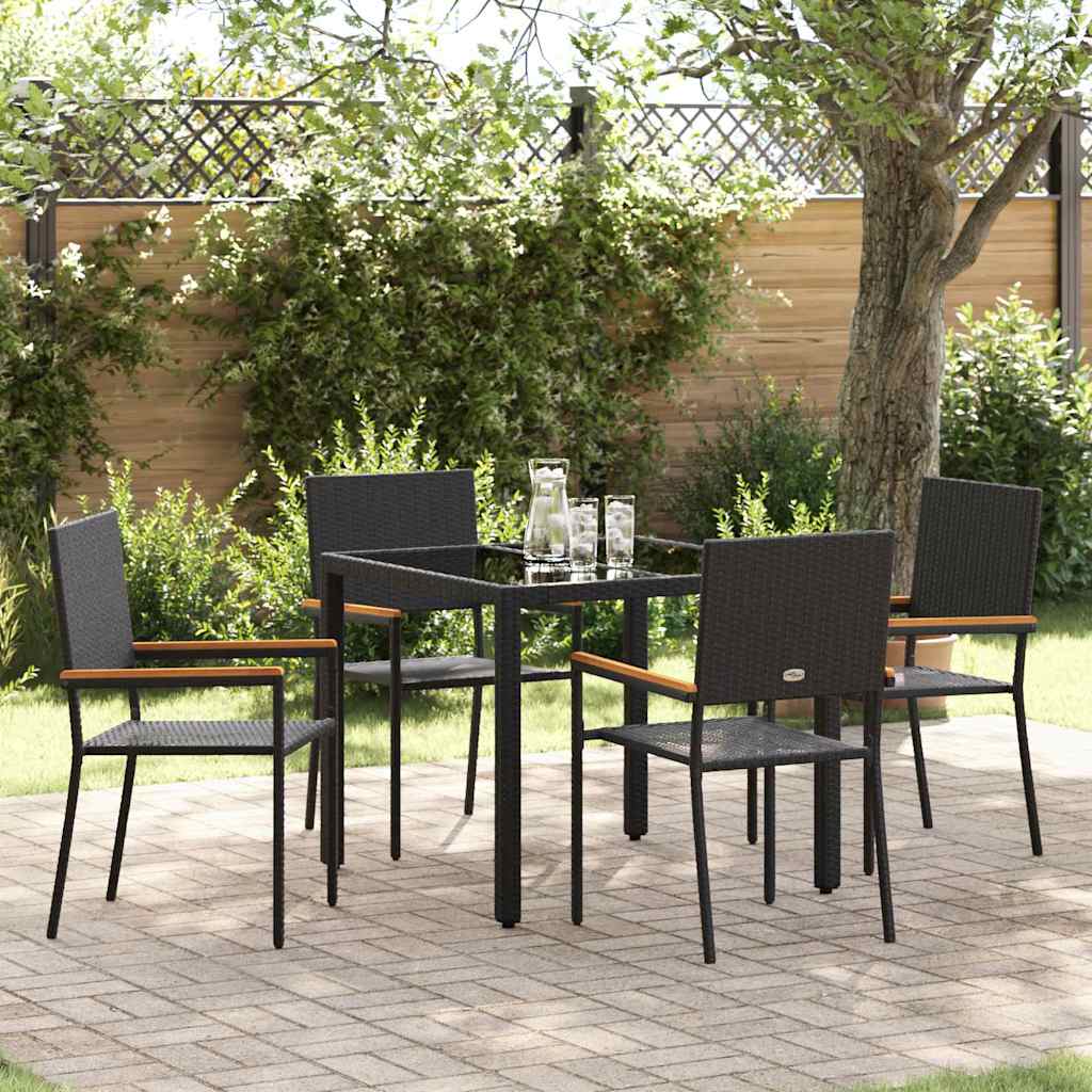 Garden Dining Set 5 pcs Black 90 x 90 x 75 cm Poly Rattan