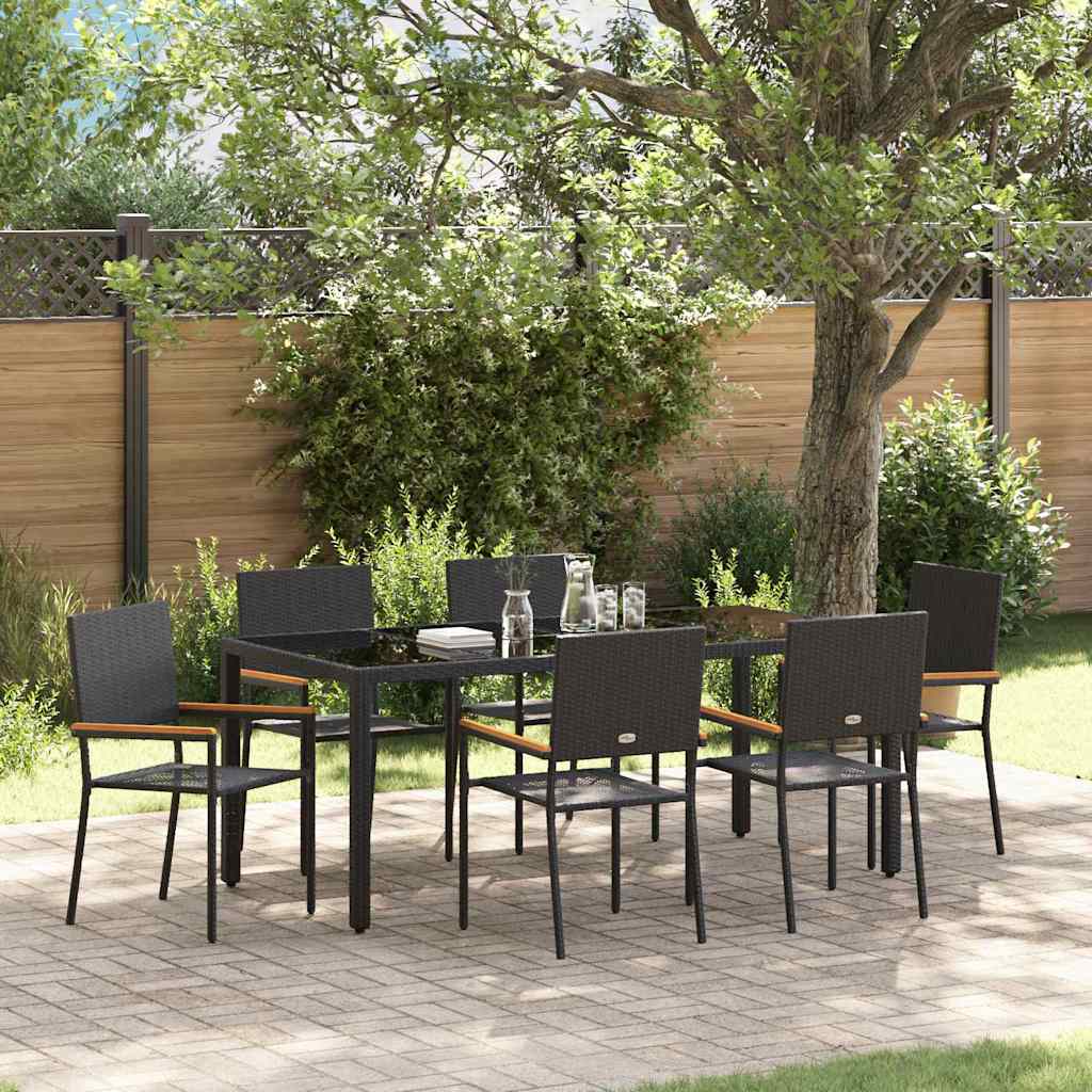 Garden Dining Set 7 pcs Black 150 x 90 x 75 cm Poly Rattan