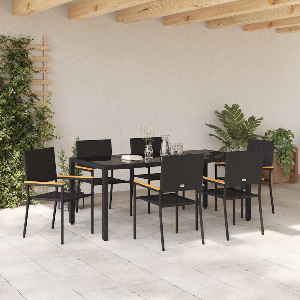 Garden Dining Set 7 pcs Black 150 x 90 x 75 cm Poly Rattan