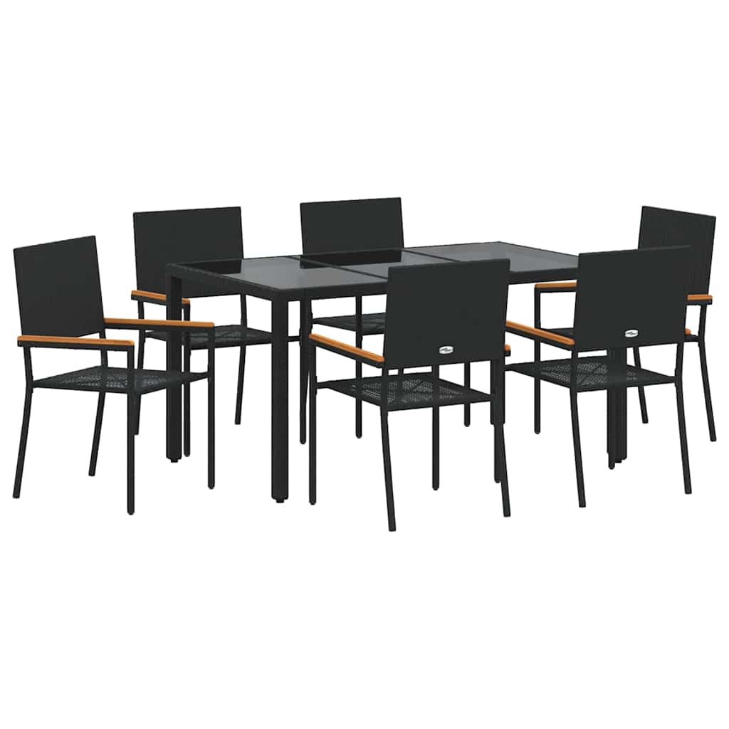 Garden Dining Set 7 pcs Black 150 x 90 x 75 cm Poly Rattan