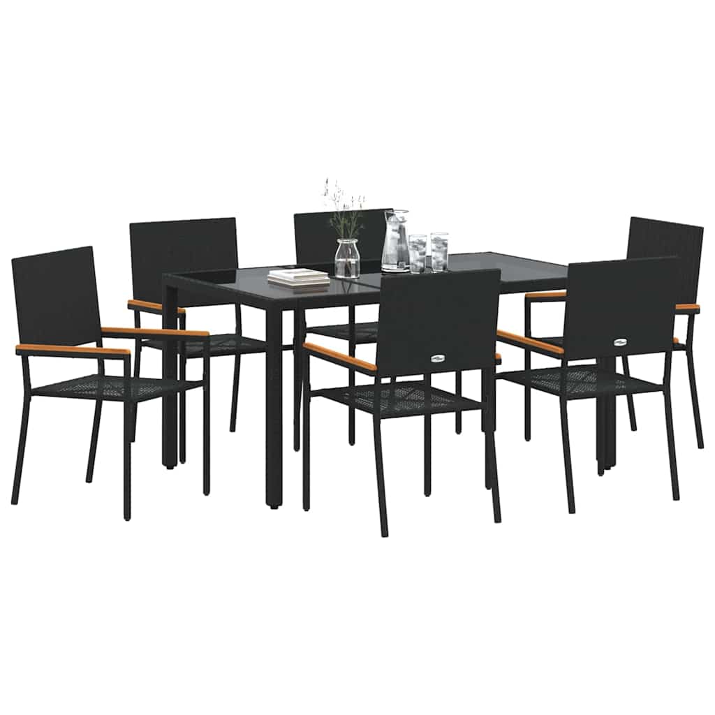 Garden Dining Set 7 pcs Black 150 x 90 x 75 cm Poly Rattan