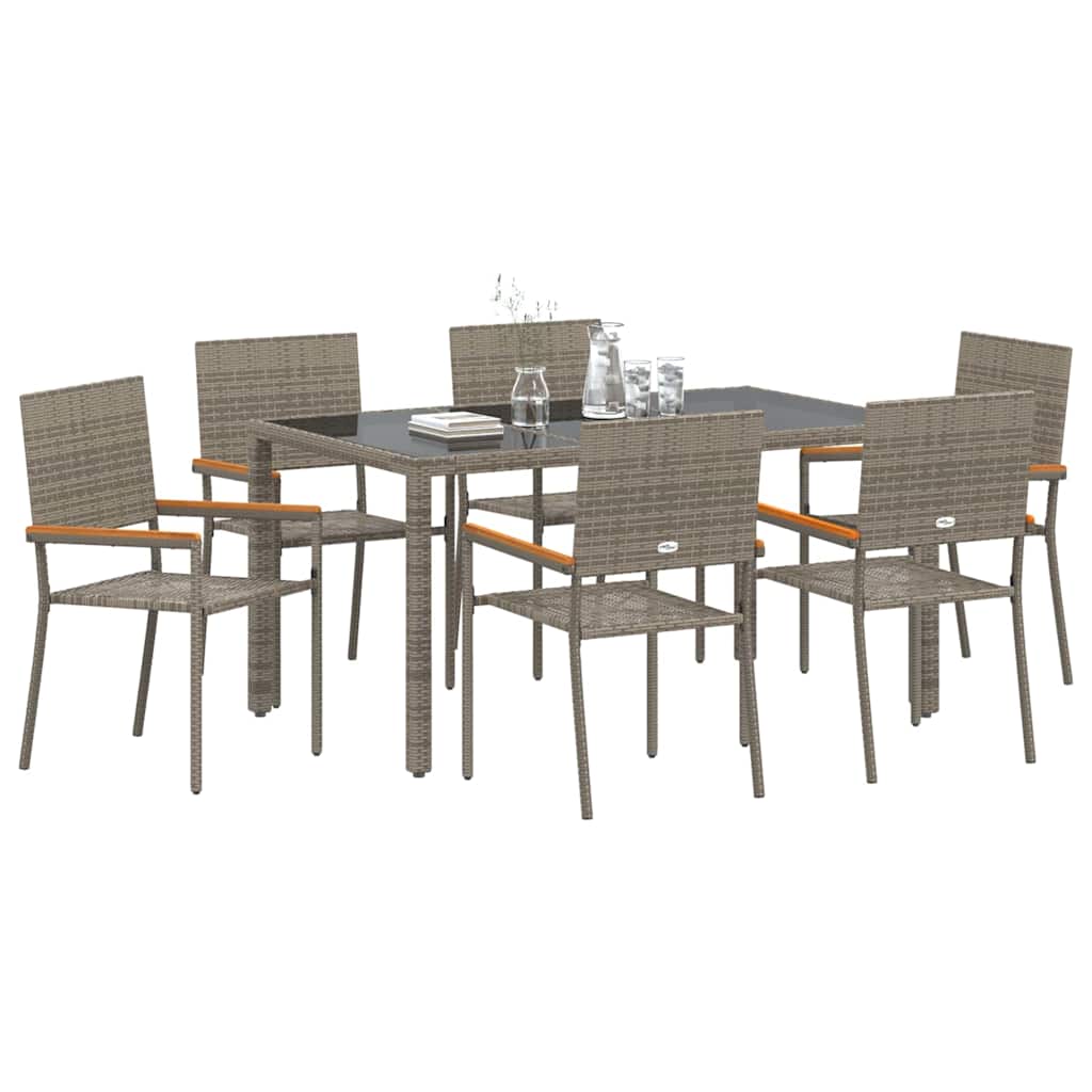 Garden Dining Set 7 pcs Grey 150 x 90 x 75 cm Poly Rattan