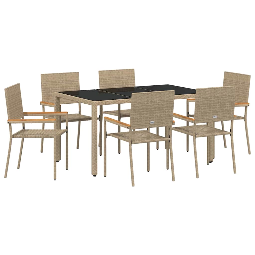 Garden Dining Set 7 pcs Beige 150 x 90 x 75 cm Poly Rattan