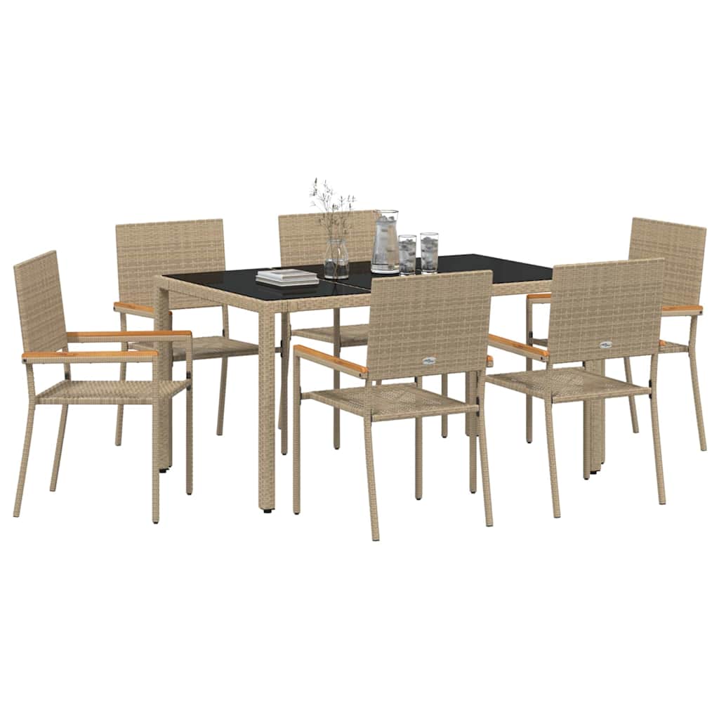 Garden Dining Set 7 pcs Beige 150 x 90 x 75 cm Poly Rattan