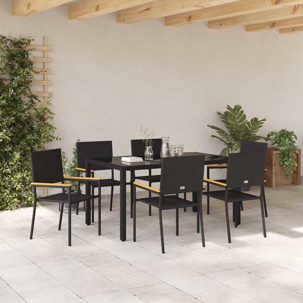 Garden Dining Set 7 pcs Black 190 x 90 x 75 cm Poly Rattan