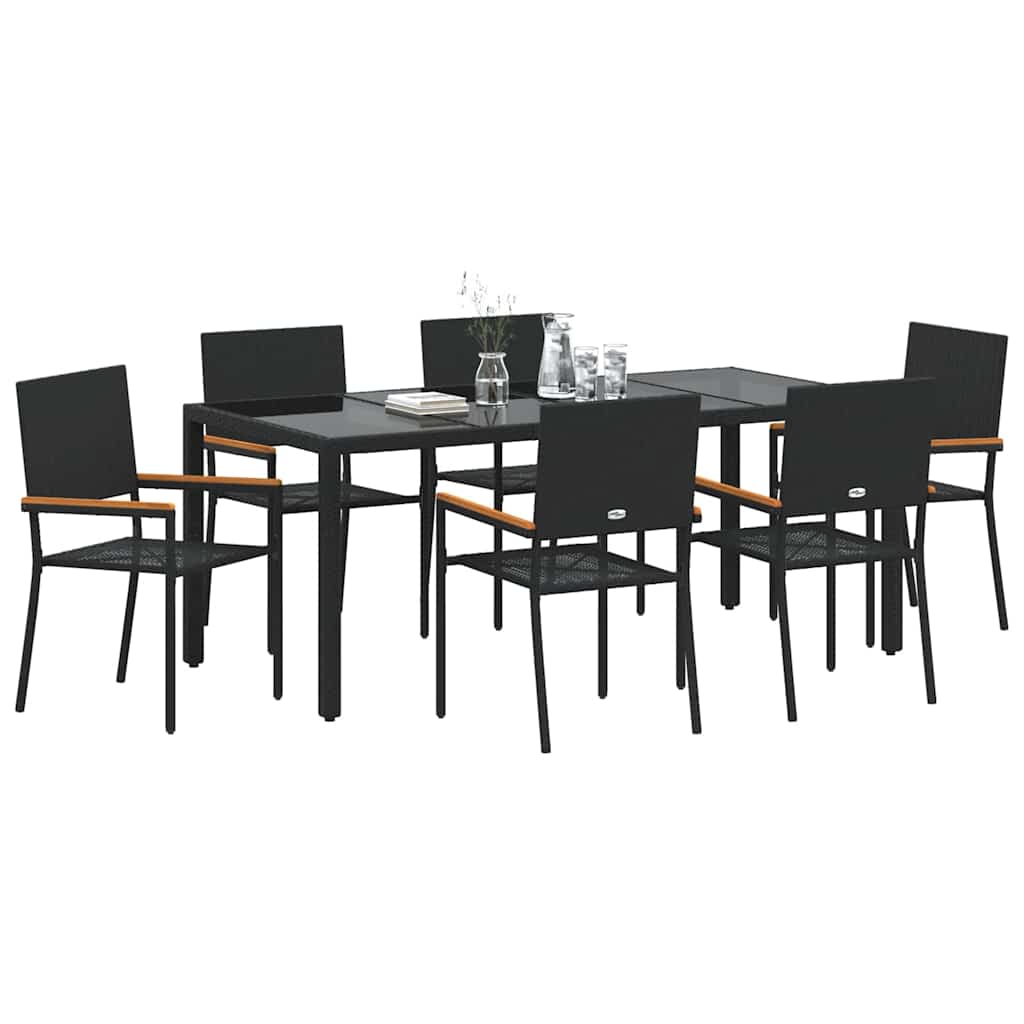 Garden Dining Set 7 pcs Black 190 x 90 x 75 cm Poly Rattan