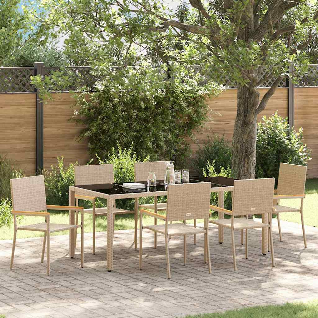 Garden Dining Set 7 pcs Beige and Black 190 x 90 x 75 cm